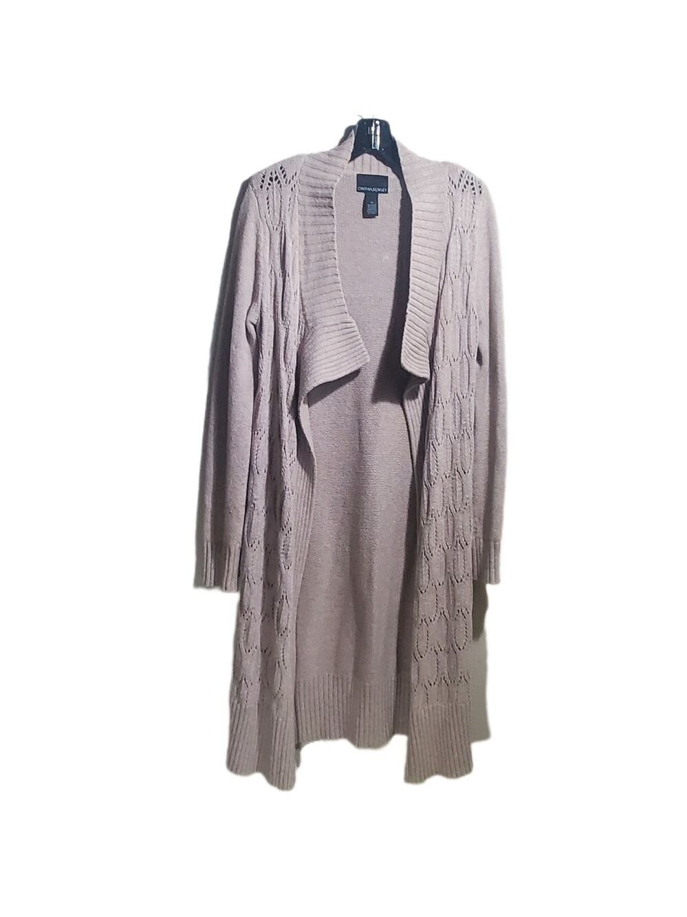 CYNTHIA ROWLEY Mock Neck Open Front Long Light Beige Cardigan Size Med